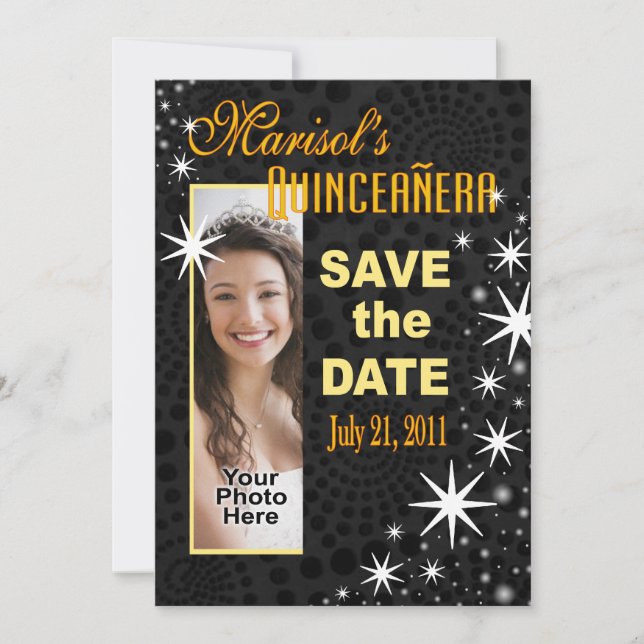 Black Stars Quinceañera Photo Party Invitation (Front)