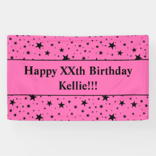 Black Stars With Message On Pink Birthday Banner