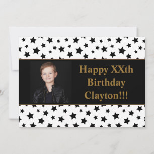 Black Stars With Message Photo Birthday Party Invitation