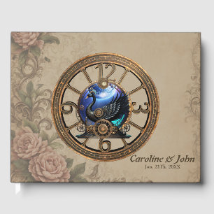 Black steampunk swan with clocks and gears. guest book