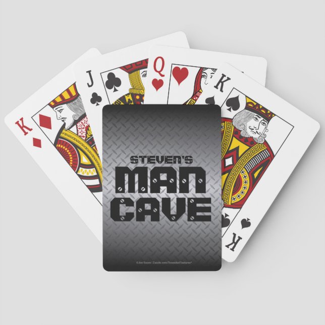 Black Steel Diamond Plate Personalized Man Cave Playing Cards (Back)