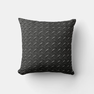 Black steel, fluted metallic texture. throw pillow