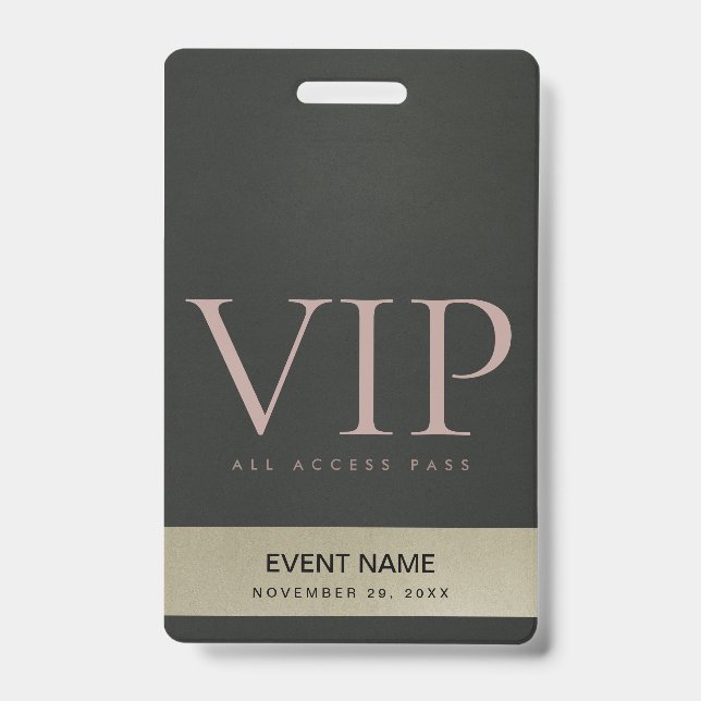 BLACK STEEL GREY PALE GOLD VIP EVENT ACCESS PASS BADGE (Front)