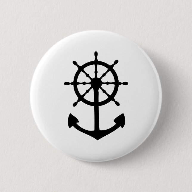black steering wheel anchor icon 2 inch round button (Front)
