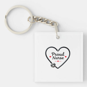  Black Stethoscope Forming Heart Shape with “Proud Keychain