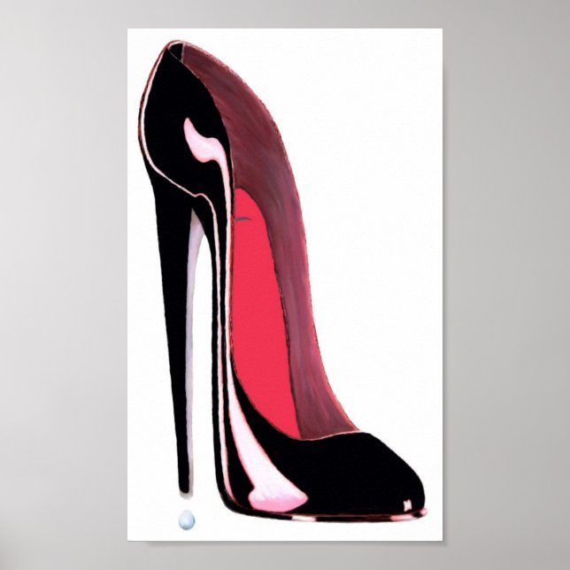 Black Stiletto High Heel Shoe Art Poster (Front)