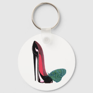 Black Stiletto Shoe and Butterfly Keychain