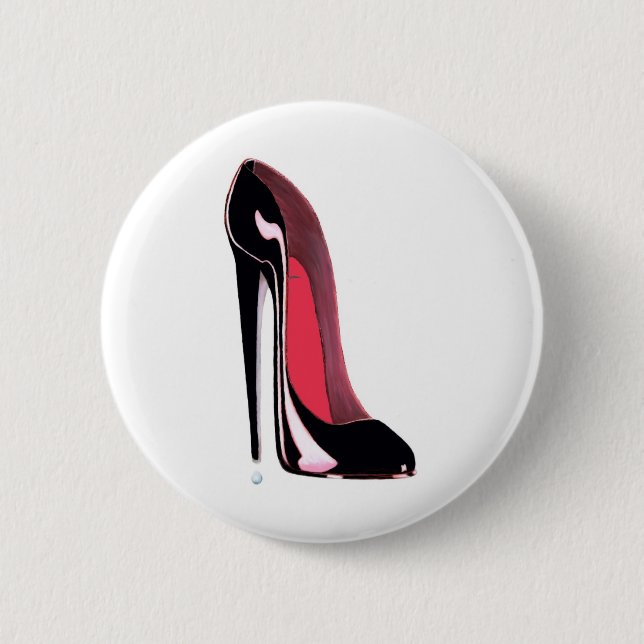Black Stiletto Shoe Art 2 Inch Round Button (Front)