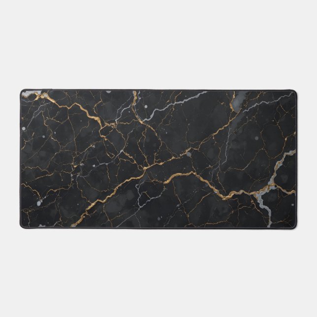 Black Stone with Gold & Silver Veins Desk Mat (Front)