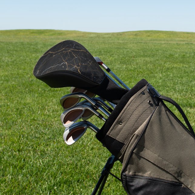 Black Stone with Gold & Silver Veins Golf Head Cover (In Situ)