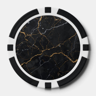 Black Stone with Gold & Silver Veins Poker Chips