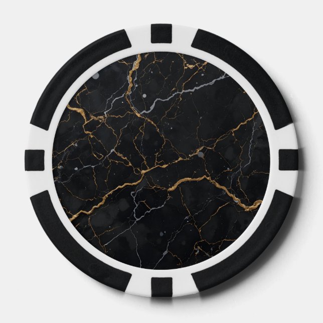 Black Stone with Gold & Silver Veins Poker Chips (Front)