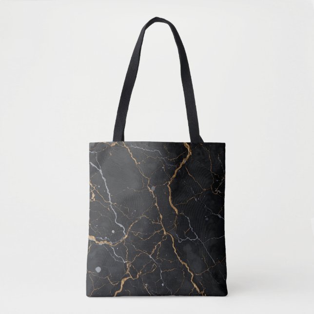 Black Stone with Gold & Silver Veins Tote Bag (Front)