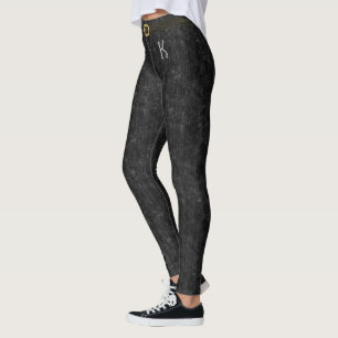 Black Stonewashed Denim Jeans Monogram customized Leggings