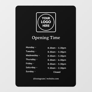 Black Store Hours Cling   Custom Window Sign
