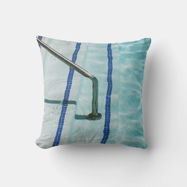 Black strap on blue swimming pool throw pillow (Front)