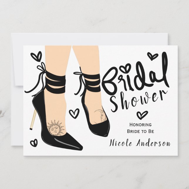 Black Strappy High Heels Sun Moon Bridal Shower Invitation (Front)