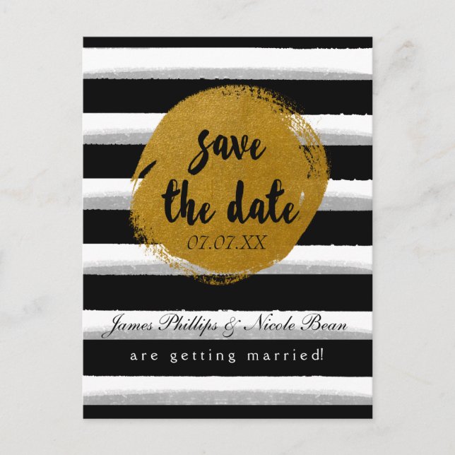 Black Stried & Gold Foil Enregistrer La Carte Post (Devant)