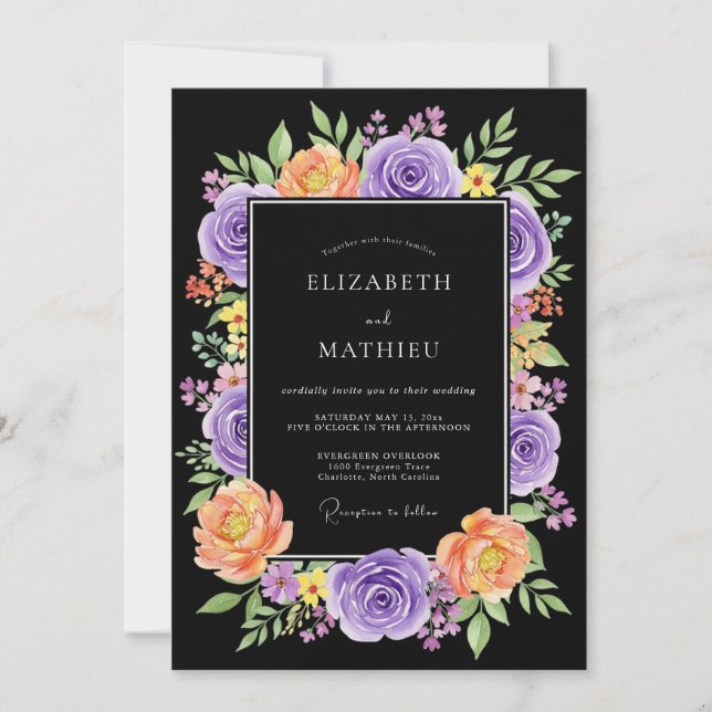 Black Striking Botanical Wedding Invitation (Front)