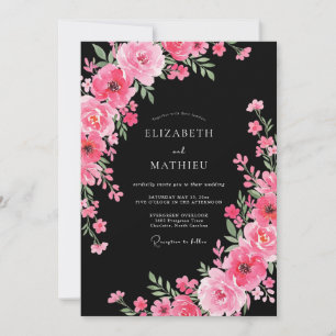 Black Striking Floral Wedding Invitation