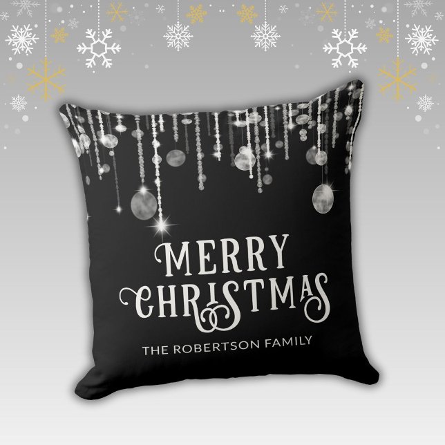Black String Lights Christmas Throw Pillow (Creator Uploaded)