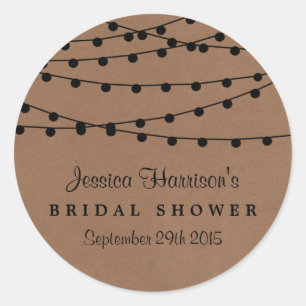 Black String Lights On Rustic Kraft Bridal Shower Classic Round Sticker