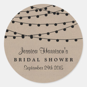 Black String Lights On Rustic Kraft Bridal Shower Classic Round Sticker