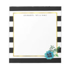 Black Stripe & Blue Flower Personalized Notepad