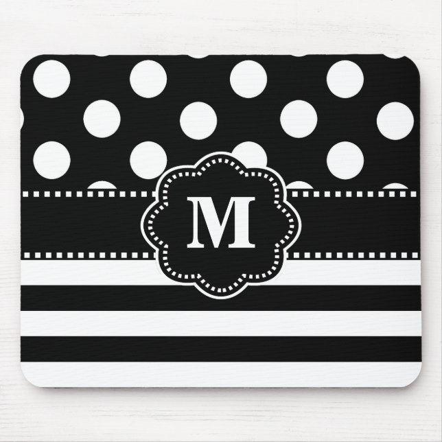 Black Stripe Dots Monogram Mouse Pad. Mouse Pad (Front)
