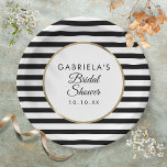 Black Stripe Elegant Gold Bridal Shower Paper Plate<br><div class="desc">With a classic black and white stripe background,  these elegant bridal shower paper plates feature an elegant faux gold foil border framing your special personalized wedding message set in chic typography. Designed by Thisisnotme©</div>