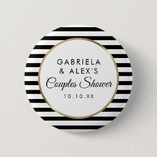 Black Stripe Elegant Gold Couples Bridal Shower 2 Inch Round Button
