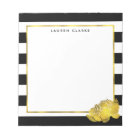 Black Stripe & Faux Gold Peony Personalized