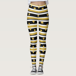 Black Stripe Gold Heart Glam Pattern (4) Leggings