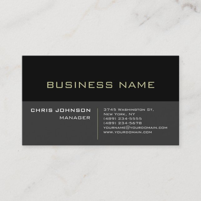 Black Stripe Grey Background Manager Business Card (Front)
