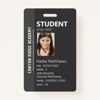 Black Stripe Homeschool Student ID Badge
