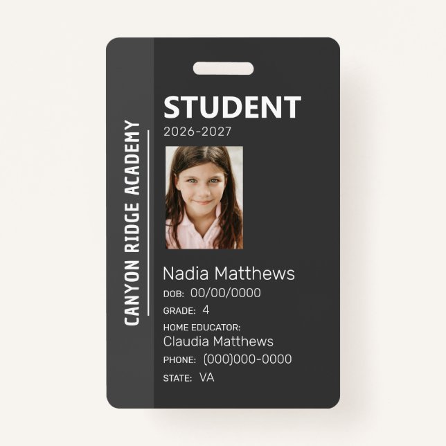 Black Stripe Homeschool Student ID Badge (Devant)