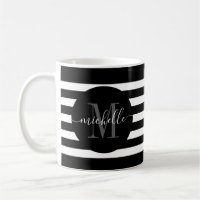 Black Stripe Monogram Circle Script Modern Elegant