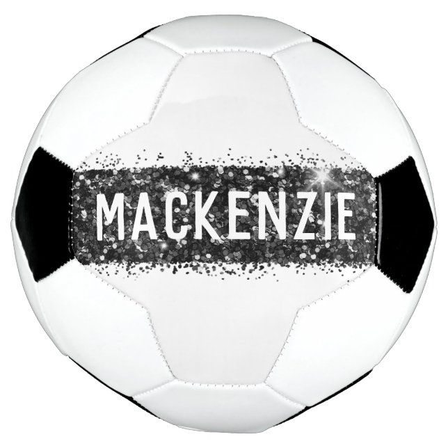 Black Stripe Monogram Custom Personalized Name Soccer Ball (Rotated)