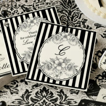 Black Stripe Monogram Floral Thank You Favour Tag,