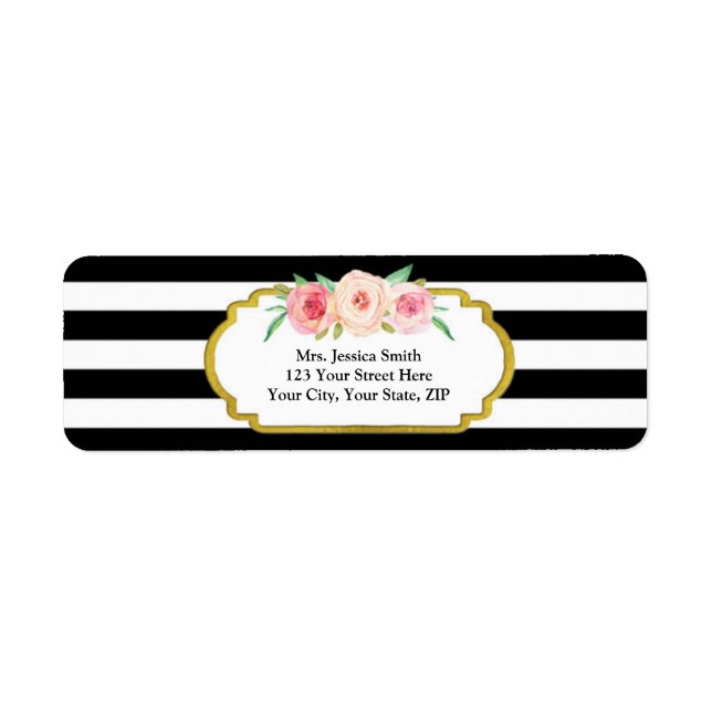 Black Stripe Or Rose Floral Adresse de retour Labe (Devant)