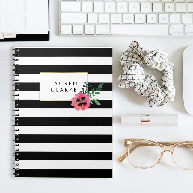 Black Stripe & Pink Floral Notebook (Creator Uploaded)