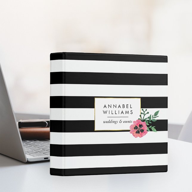 Black Stripe & Pink Floral Personalized Binder (Creator Uploaded)