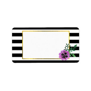Black Stripe & Purple Pansy Address Labels