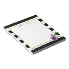 Black Stripe & Purple Pansy Personalized Notepad