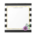 Black Stripe & Purple Pansy Personalized Notepad