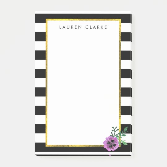 Black Stripe & Purple Pansy Sticky Notes