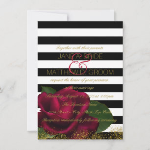 Black Stripe Red and Black Wedding Invitation