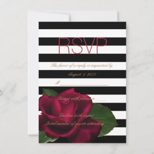 Black Stripe Rose Red and Black Wedding RSVP Invitation