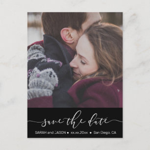 black stripe save the date photo postcard
