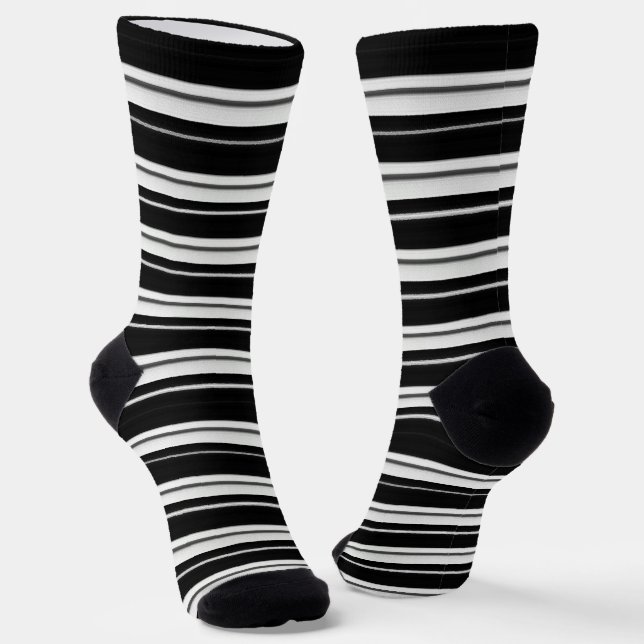 Black Stripe Socks – Bold Monochrome Style (Angled)